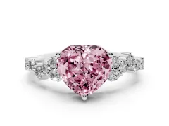 Fancy Pink Heart Cut Diamond Ring Set in White gold with Scattered Round Accents
