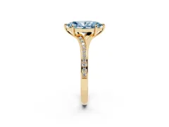 Fancy Blue Marquise Cut Diamond Solitaire Ring Set in Yellow gold with Pavé Accent Band and Classic Prong Setting
