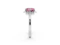 Fancy Pink Radiant Cut Diamond Round Cluster Halo Ring Set in Silver with Solitaire Band and Prong Setting