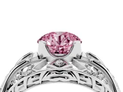 Fancy Pink Round Cut Diamond Art Deco Ring Set in Silver with Pavé Split Shank