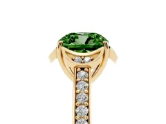 Fancy Green Cushion Cut Diamond Halo Ring Set in Yellow gold with Channel Set Band and Prong Setting