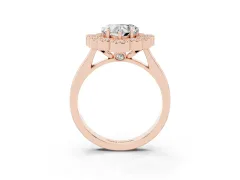 Heart Cut Diamond Cluster Halo Ring Set in Rose gold with Milgrain Bezel Accents and Plain Band