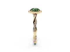 Fancy Green Round Cut Diamond Halo Twist Band Solitaire Ring Set in Yellow gold with Prong Setting