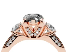 Fancy Black Pear Cut Diamond Three-Stone Ring Set in Rose gold with Pavé Band and Smaller Side Stones