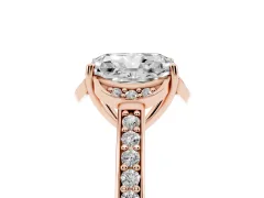 Radiant Cut Diamond Halo Ring Set in Rose gold with Channel Set Band and Prong Setting