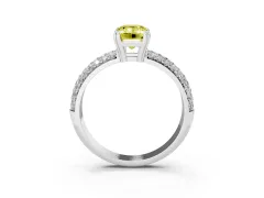 Fancy Yellow Emerald Cut Diamond Solitaire Ring Set in Platinum with Multi-Row Round Pavé Band and Prong Setting