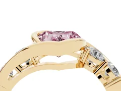 Fancy Pink Heart Cut Diamond Bezel Bypass Ring Set in Yellow gold with Round Accents