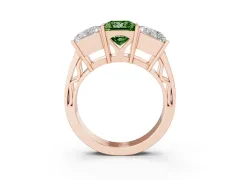 Fancy Green Princess Cut Diamond Three-Stone Ring Set in Rose gold with Textured Band