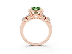 Fancy Green Cushion Cut Diamond Floral Halo Ring Set in Rose gold with Shared Prong Band