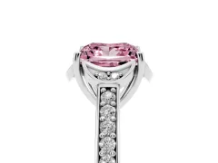 Fancy Pink Princess Cut Diamond Halo Ring Set in Silver with Channel Set Band and Prong Setting