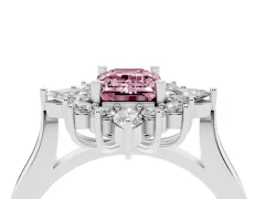 Fancy Pink Emerald Cut Diamond Cluster Halo Ring Set in Platinum with Marquise and Round Accents