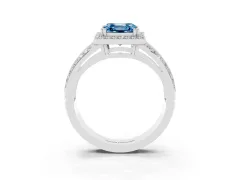 Fancy Blue Asscher Cut Diamond Halo Ring Set in White gold with Double Pavé Split Shank