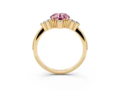Fancy Pink Round Cut Diamond Cluster Ring Set in Yellow gold with Beaded Band