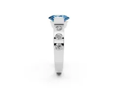 Fancy Blue Oval Cut Diamond Channel-Set Band Ring Set in Silver with Bezel Prong Setting