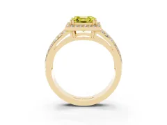 Fancy Yellow Asscher Cut Diamond Halo Ring Set in Yellow gold with Double Pavé Split Shank