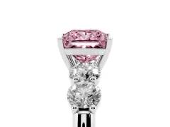 Fancy Pink Princess Cut Diamond Five-Stone Prong Set Ring Set in Platinum with Classic Band