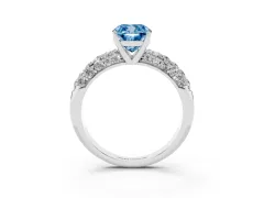 Fancy Blue Cushion Cut Diamond Pavé Band Solitaire Ring Set in Platinum with Close-Set Accent Stones and Prong Setting