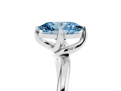 Fancy Blue Oval Cut Diamond Solitaire Engagement Ring Set in White gold with Classic Plain Band
