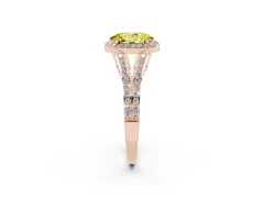 Fancy Yellow Oval Cut Diamond Halo Split Shank Pavé Ring Set in Rose gold with Prong Setting