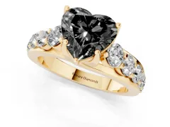 Fancy Black Heart Cut Diamond Pavé Engagement Ring Set in Yellow gold with Prong Setting