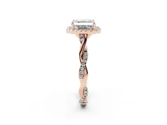 Asscher Cut Diamond Halo Twist Band Solitaire Ring Set in Rose gold with Prong Setting