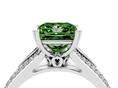 Fancy Green Princess Cut Diamond Split Shank Pavé Engagement Ring Set in White gold with Prong-Set Center Stone