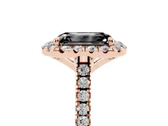 Fancy Black Emerald Cut Diamond Cushion Halo Ring Set in Rose gold with Pavé Band