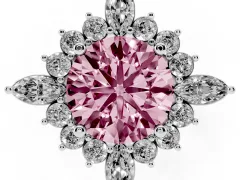 Fancy Pink Round Cut Diamond Cluster Halo Ring Set in Platinum with Marquise and Round Accents