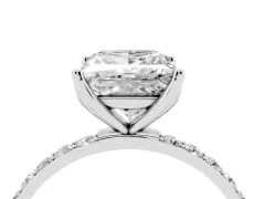 Princess Cut Diamond Solitaire Engagement Ring Set in Platinum with Round Pavé Band and Prong Setting