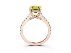 Fancy Yellow Asscher Cut Diamond Solitaire Ring Set in Rose gold with Brilliant Pavé Band and Prong Setting