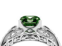 Fancy Green Asscher Cut Diamond Art Deco Ring Set in White gold with Pavé Split Shank