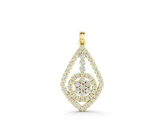 Pear-Shape Diamond Halo Pendant Set in Yellow gold with Pavé Frame and Cluster Center
