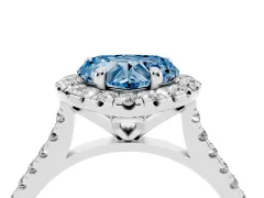 Fancy Blue Heart Cut Diamond Cushion Halo Ring Set in Silver with Pavé Band