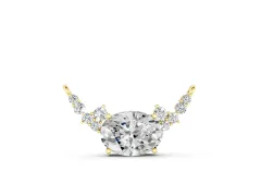 Oval Diamond Pendant Set in Yellow gold with Heart Accents and Prong Setting