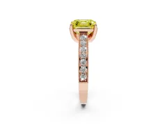 Fancy Yellow Asscher Cut Diamond Solitaire Ring Set in Rose gold with Milgrain-Edged Pavé Band and Prong Setting
