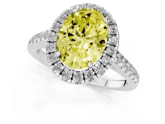 Fancy Yellow Oval Cut Diamond Halo Pavé Engagement Ring Set in Silver with Prong Setting