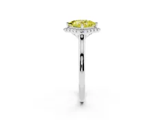 Fancy Yellow Princess Cut Diamond Halo Engagement Ring Set in White gold with Pavé Band and Rising Shoulders