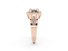 Asscher Cut Diamond Halo Ring Set in Rose gold with Pavé and Bezel Accent Split Shank