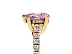 Fancy Pink Pear Cut Diamond Solitaire Ring Set in Yellow gold with Brilliant Pavé Band and Prong Setting