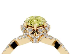 Fancy Yellow Marquise Cut Diamond Halo Twist Band Solitaire Ring Set in Yellow gold with Prong-Set Center Stone