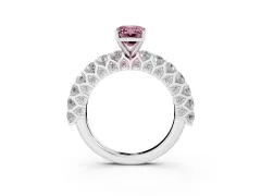Fancy Pink Emerald Cut Diamond Solitaire Ring Set in Platinum with Shared Prong Pavé Band