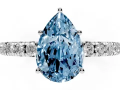 Fancy Blue Pear Cut Diamond Pavé Solitaire Engagement Ring Set in Platinum with Prong Setting