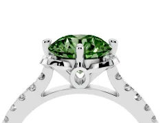 Fancy Green Round Cut Diamond Solitaire Ring Set in Silver with Pavé Band and Floral Prong Setting