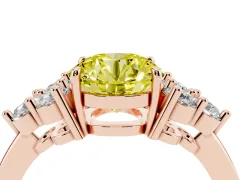 Fancy Yellow Round Cut Diamond Solitaire Ring Set in Rose gold with Cluster Accents on Each Side