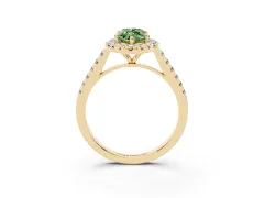 Fancy Green Marquise Cut Diamond Halo Pavé Engagement Ring Set in Yellow gold with Prong Setting