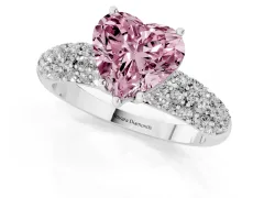 Fancy Pink Heart Cut Diamond Pavé Band Solitaire Ring Set in Platinum with Close-Set Accent Stones and Prong Setting