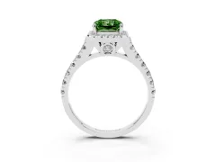 Fancy Green Radiant Cut Diamond Halo Engagement Ring Set in Silver with Pavé Band and Prong-Set Center