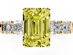 Fancy Yellow Emerald Cut Diamond Five-Stone Prong Set Engagement Ring Set in Yellow gold with Channel Band