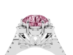 Fancy Pink Round Cut Diamond Floral Halo Split Shank Engagement Ring Set in Platinum with Pavé Shank