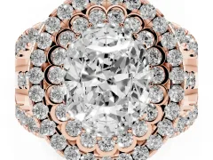 Oval Cut Diamond Double Halo Ring Set in Rose gold with Round Pavé Split Shank